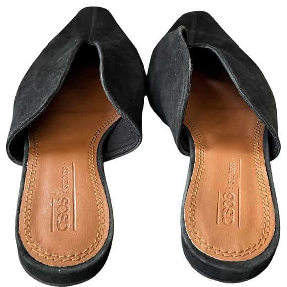 Asos Landing Mules Womens 7 Black Suede Slip On Flats Pointy Comfort Shoes - Picture 8 of 13